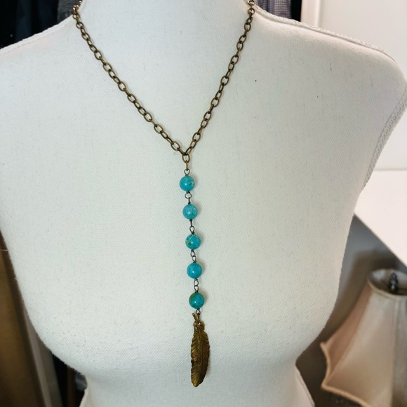 Turquoise Women’s Necklace with Copper Feather! - Picture 6 of 7